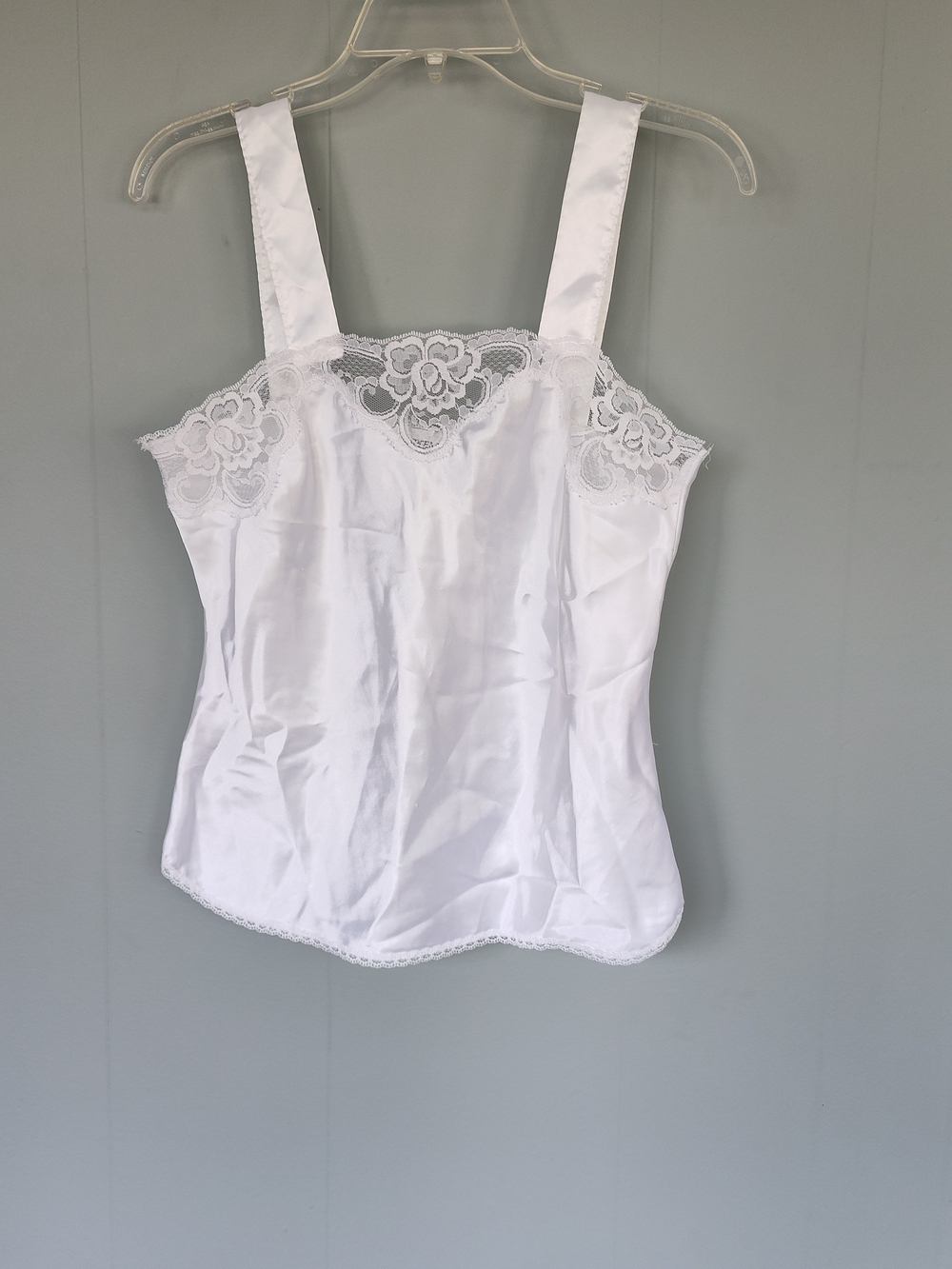 Vintage White Lace Trim Satin Pajama Top
